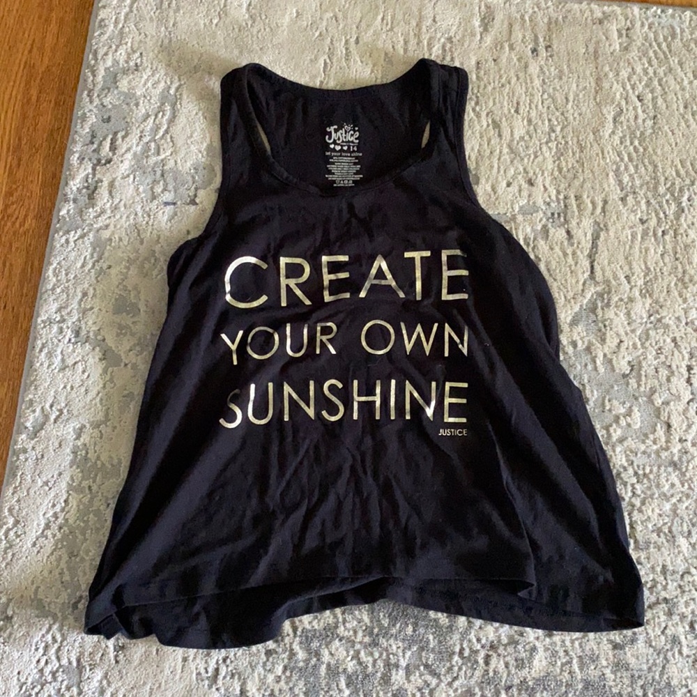 Justice black graphic tank. Size 14
